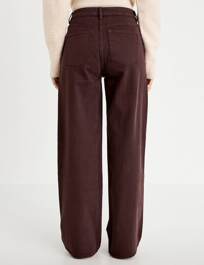 Jean wide leg taille haute marron fonc&eacute; femme