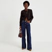 Blazer droit cropped col rond noir femme