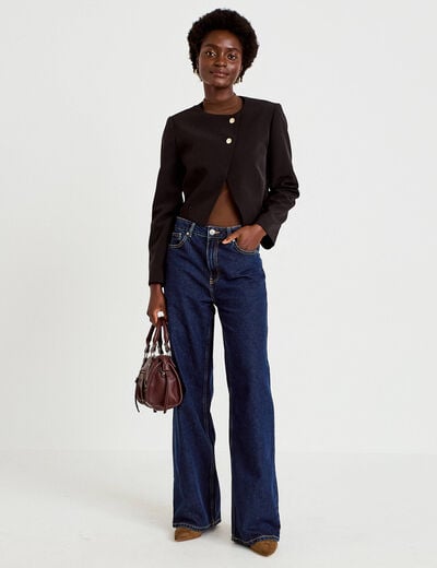 Blazer droit cropped col rond noir femme