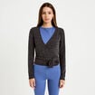 Cache-coeur droit manches longues gris fonc&eacute; femme