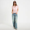 Blouse dentelle col rond manches courtes rose clair femme