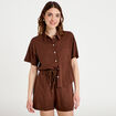 Short regular contenant du lin marron femme