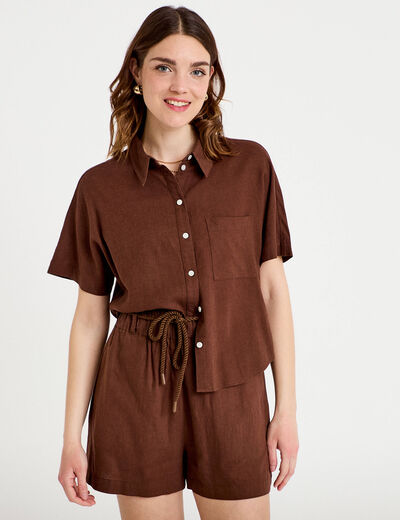 Short regular contenant du lin marron femme