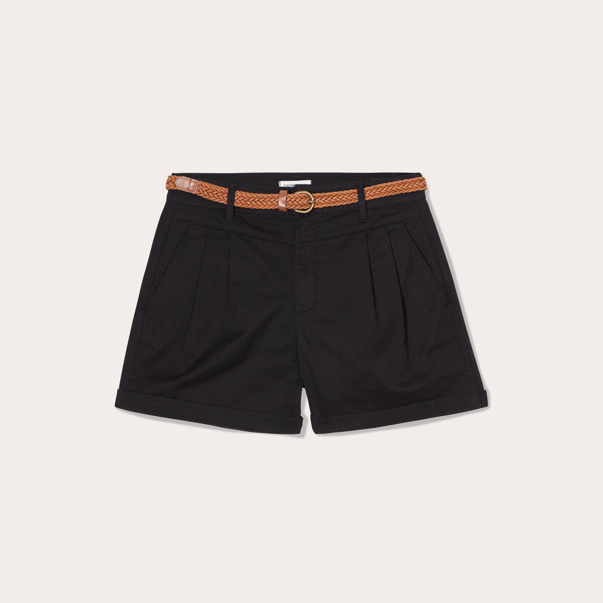 Short chino ceintur&eacute; noir femme