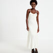 Robe longue &eacute;vas&eacute;e col v bretelles ecru femme