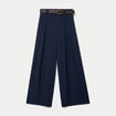 Pantalon large avec ceinture bleu marine femme