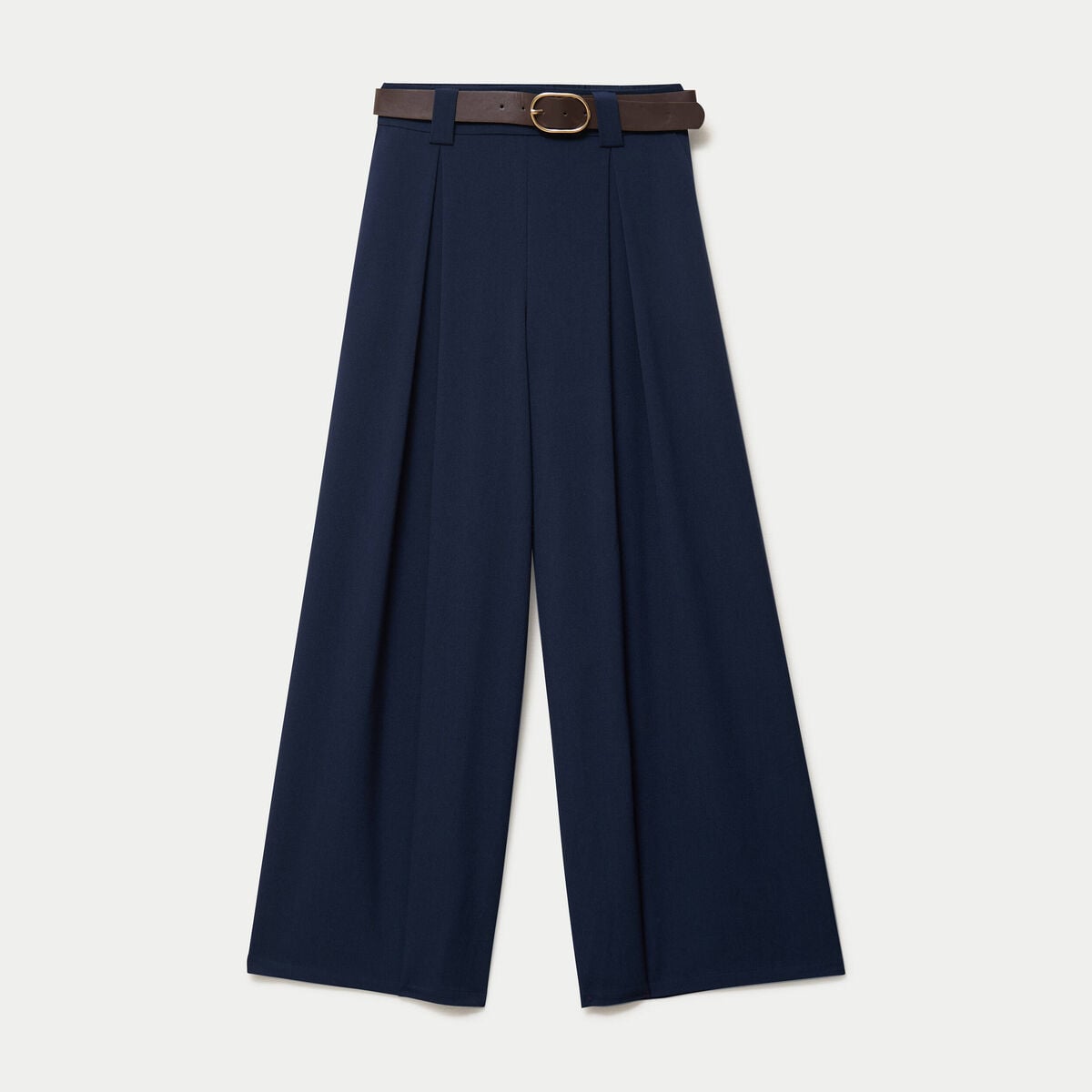 Pantalon large avec ceinture bleu marine femme
