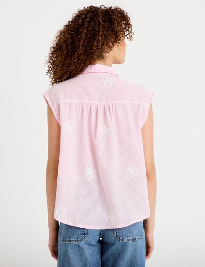 Chemise sans manches col classique rose femme