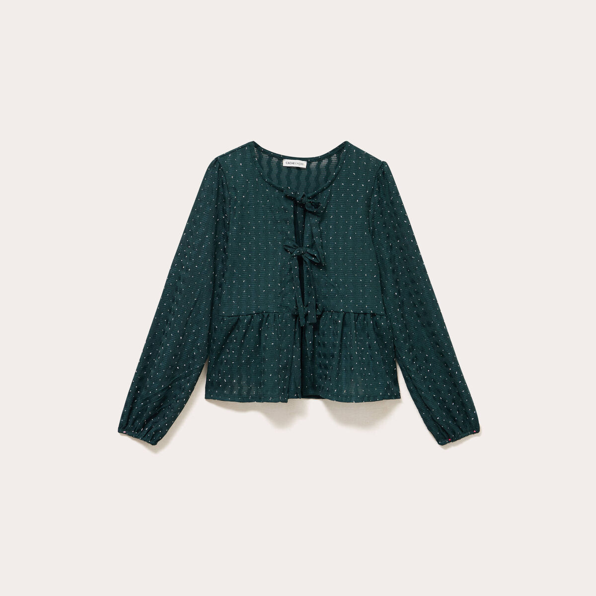 Blouse nou&eacute;e strass vert fonc&eacute; femme