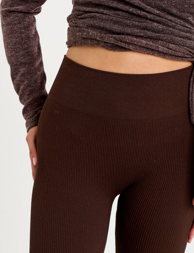 Leggings taille haute sans couture marron fonc&eacute; femme
