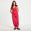 Pantalon large taille haute pliss&eacute; rose framboise femme