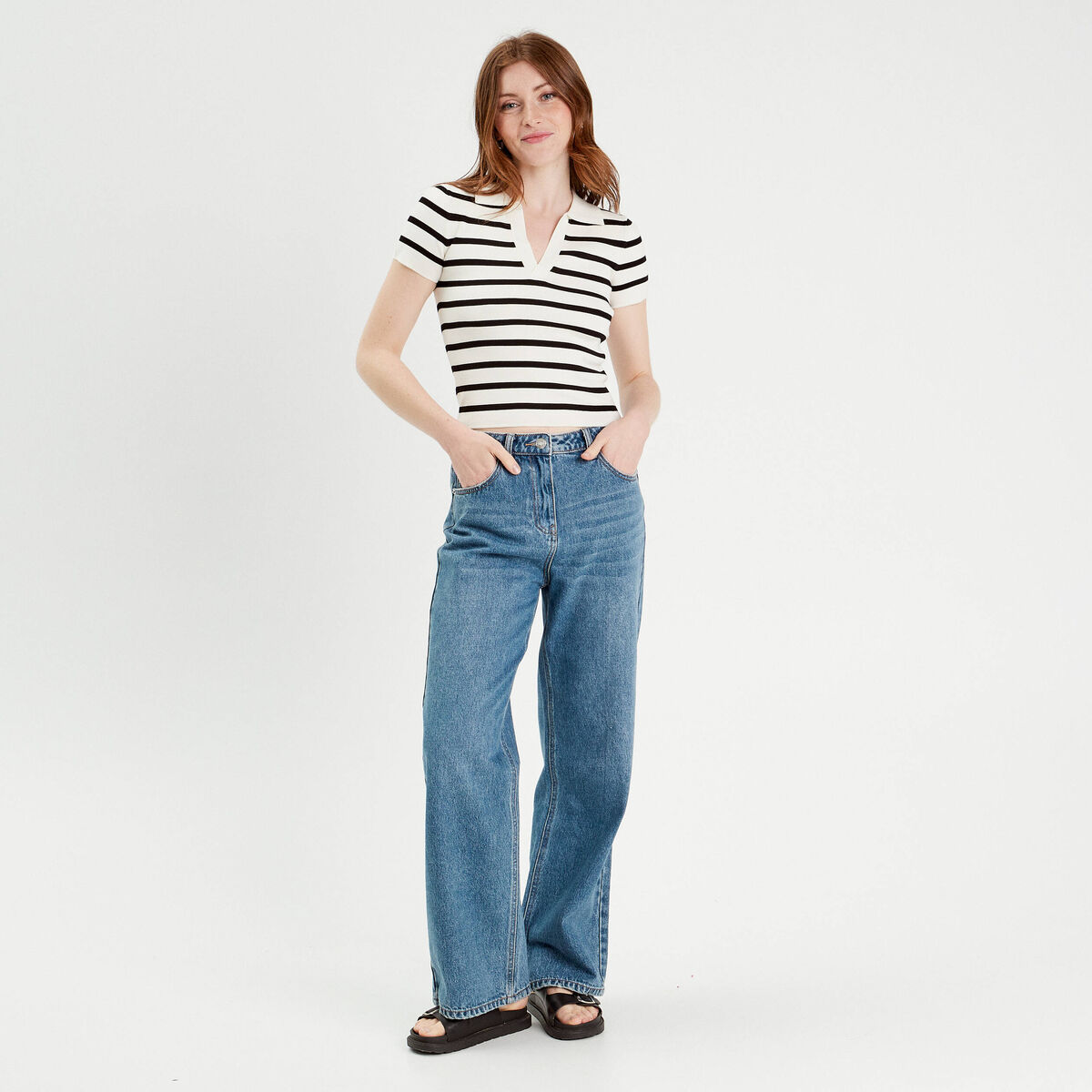 T-shirt manches courtes col polo blanc femme