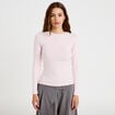 T-shirt cintr&eacute; col rond manches longues rose clair femme