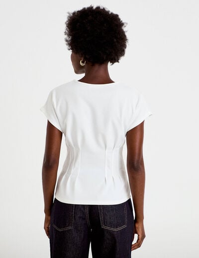 Top ajust&eacute; col rond manches courtes ecru femme