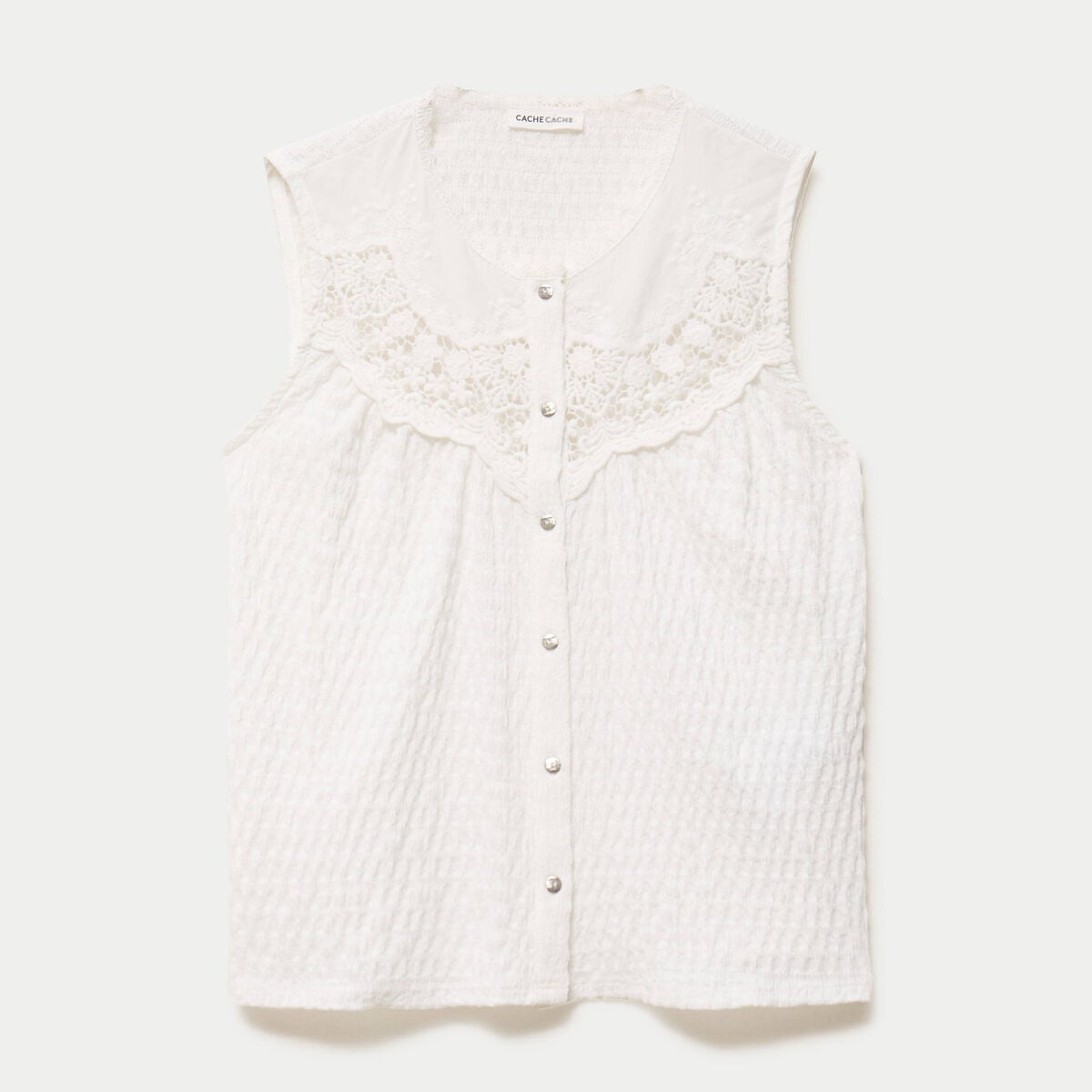 Blouse sans manches plastron brod&eacute; ecru femme