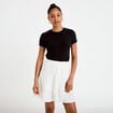 Jupe-short courte &eacute;vas&eacute;e en maille ecru femme