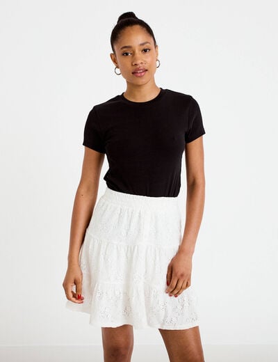 Jupe-short courte &eacute;vas&eacute;e en maille ecru femme