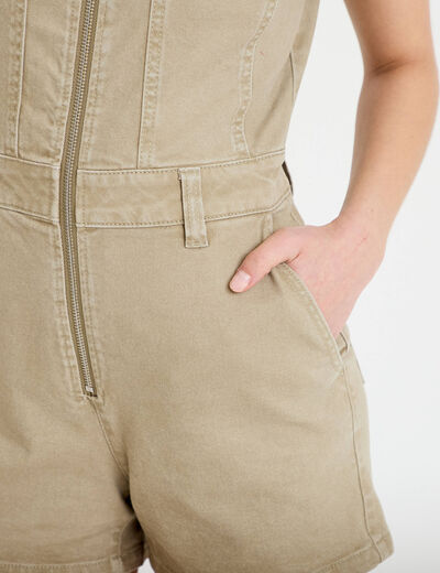Combishort zipp&eacute;e en jean vert femme