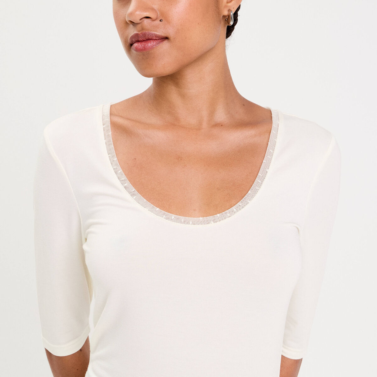 T-shirt thermique manches courtes ecru femme