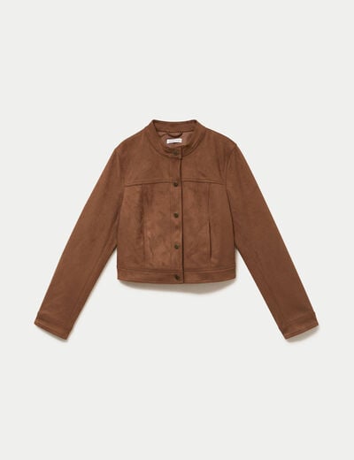 Veste biker ajust&eacute;e aspect daim marron femme