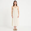 Robe bi-mati&egrave;re col v bretelles fines ecru femme