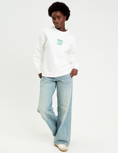 Sweat oversize print dos ecru femme