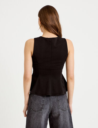 Top cintr&eacute; col carr&eacute; sans manches noir femme