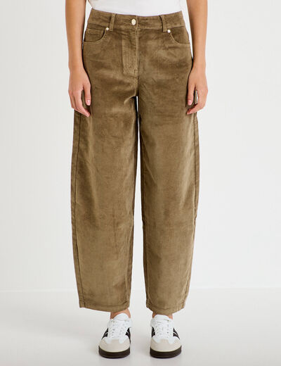 Pantalon bootcut en velours vert kaki femme