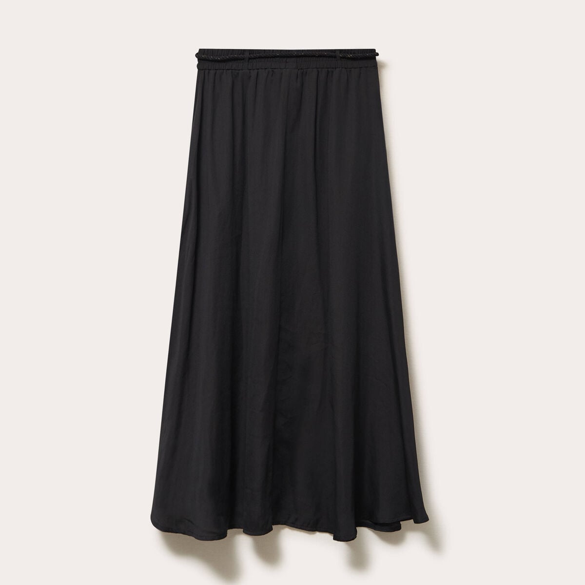 Jupe longue &eacute;vas&eacute;e satin noir femme