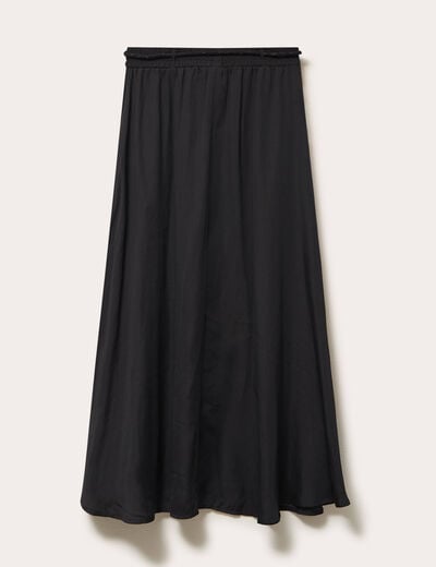 Jupe longue &eacute;vas&eacute;e satin noir femme