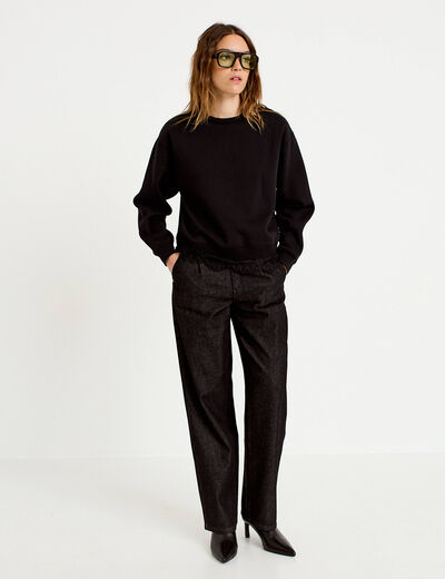 Jean wide leg taille haute denim noir femme