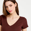T-shirt c&ocirc;tel&eacute; manches courtes marron femme