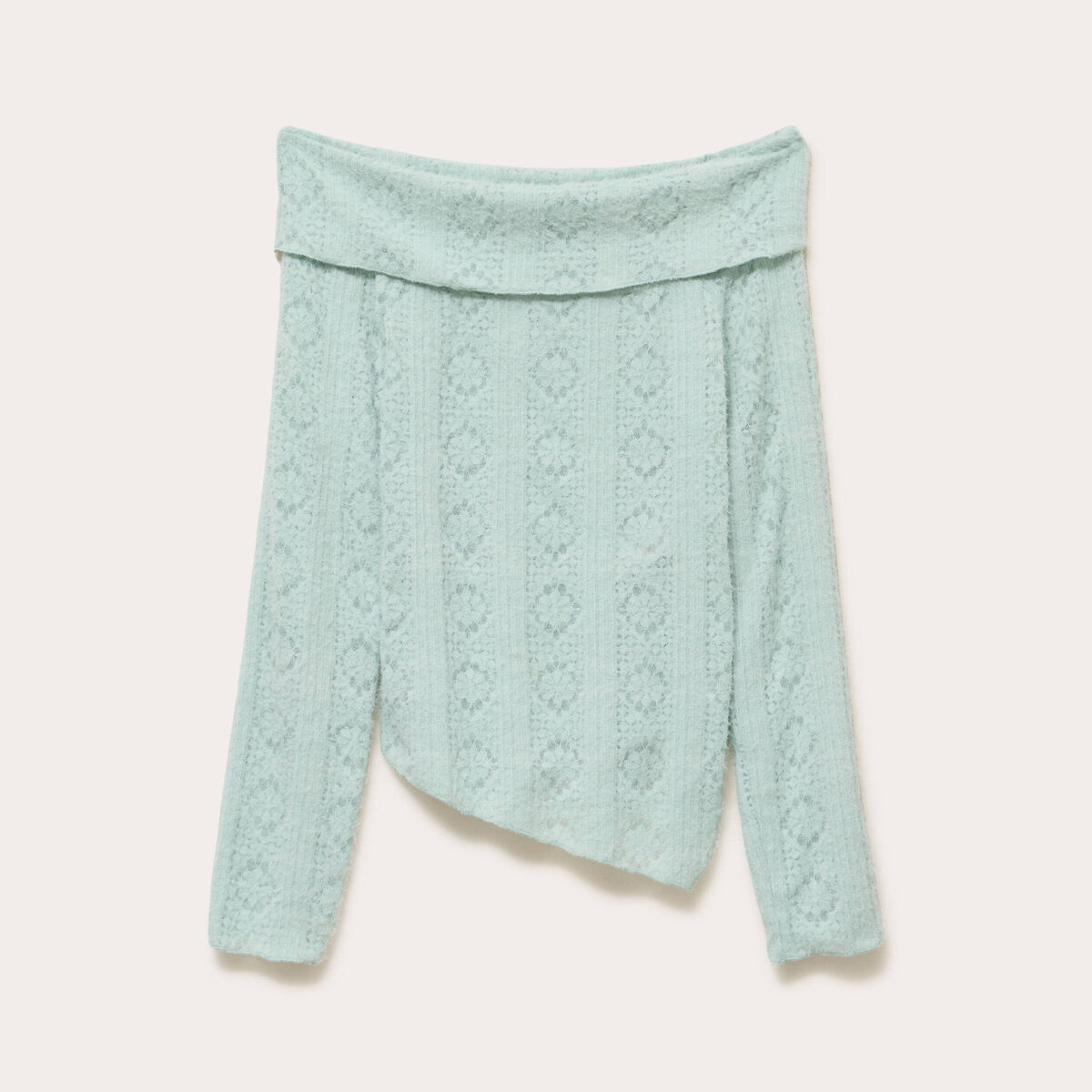 Pull cintr&eacute; ajour&eacute; manches longues vert clair femme