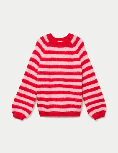 Pull ample col rond manches longues rouge femme
