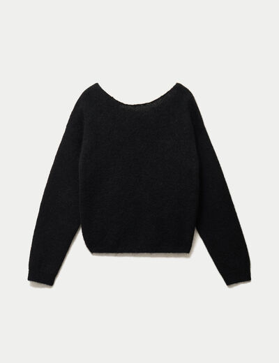 Pull col rond manches longues noir femme