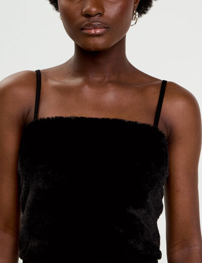 D&eacute;bardeur fausse fourrure noir femme