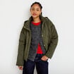Veste droite &agrave; capuche manches longues vert kaki femme