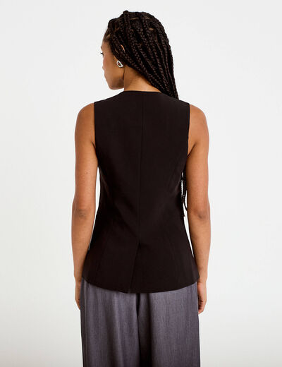 Gilet ajust&eacute; sans manches col rond noir femme