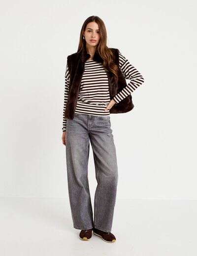 T-shirt col bateau manches longues blanc femme