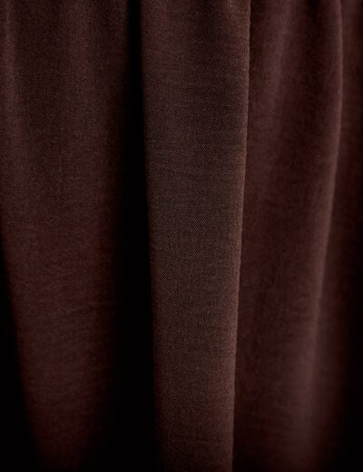 Robe courte &eacute;vas&eacute;e col v manches 3/4 marron fonc&eacute; femme