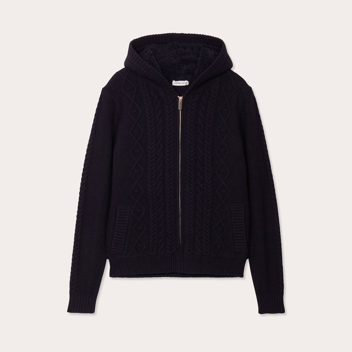 Gilet &agrave; capuche zipp&eacute; bleu marine femme