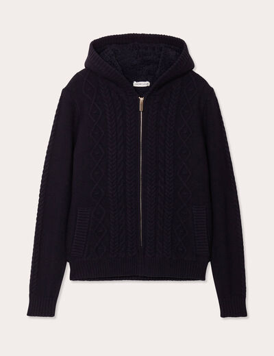 Gilet &agrave; capuche zipp&eacute; bleu marine femme