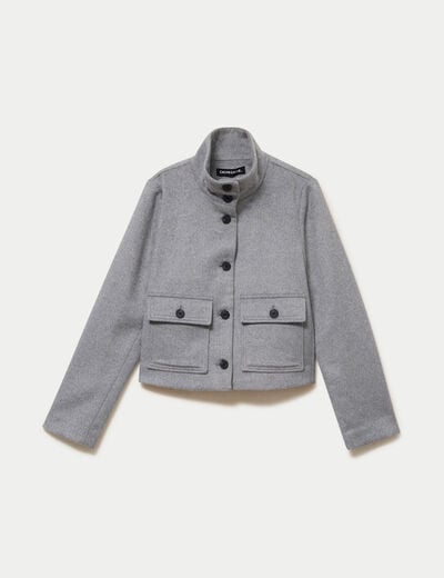 Veste courte aspect laineux gris femme