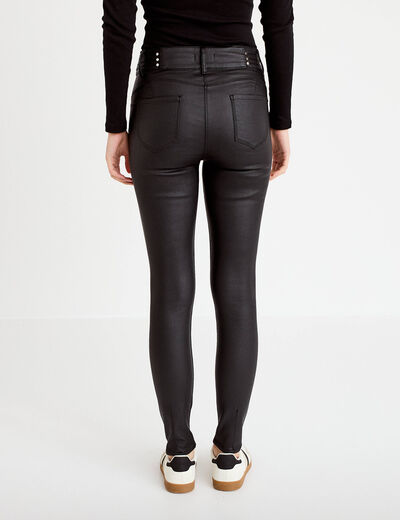 Pantalon skinny enduit denim noir enduit femme
