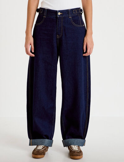 Jean barrel long en coton denim brut femme