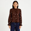 Chemise droite broderie manches longues marron fonc&eacute; femme