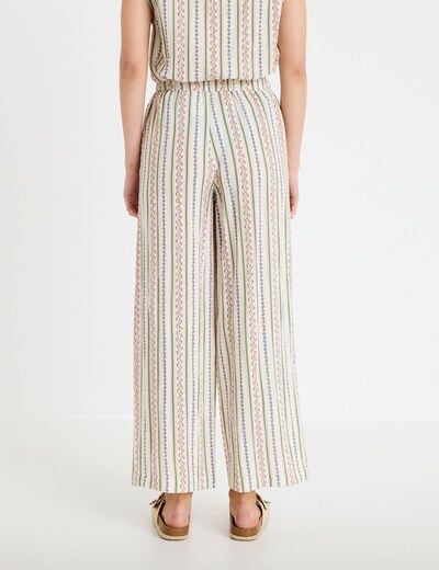 Pantalon large taille &eacute;lastiqu&eacute;e beige femme