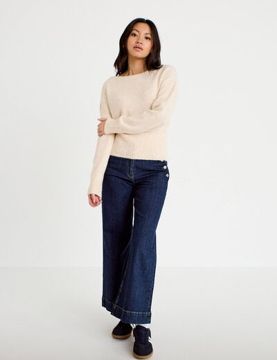 Jean wide leg cropped taille haute denim blue black femme