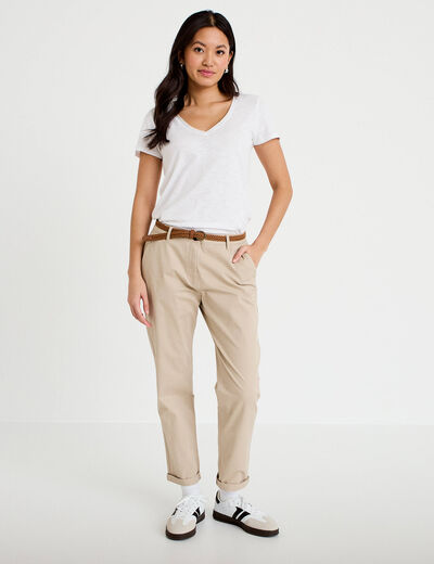 Pantalon chino 7/8&egrave;me beige femme