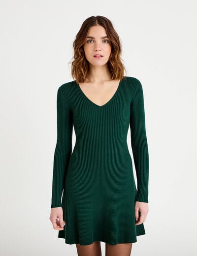 Robe tricot patineuse c&ocirc;tel&eacute;e vert fonc&eacute; femme